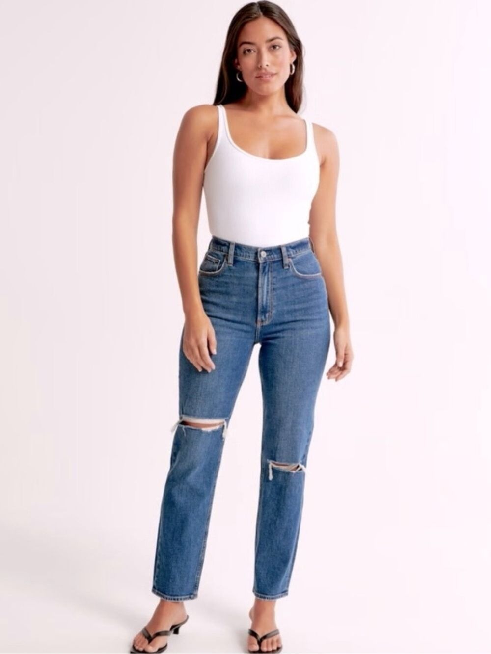 Abercrombie Curve Love Ultra High Rise Ankle Straight Jeans in Blue